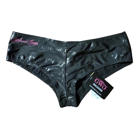 NWT Girls With Guns Scheels Black Pink Women's Swimsuit Bottom Cheek Thong Sz XL - Picture 3 of 6